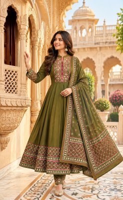 Premium Cotton 12 Kali Anarkali Set with Printed Mulmul Dupatta 