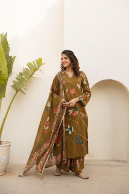Premium Cotton 3-Piece Placement Print Suit Set with Side Slit Top 