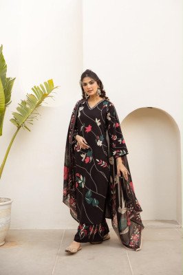 Premium Cotton 3-Piece Placement Print Suit Set with Side Slit Top Size wise Combo Set