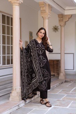 Premium Cotton 3-Piece Placement Print Suit Set with Side Slit Top Size wise Combo Set