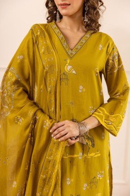 Premium Cotton 3-Piece Placement Print Suit Set with Side Slit Top Size wise Combo Set