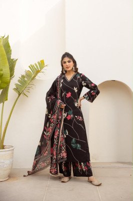 Premium Cotton 3-Piece Placement Print Suit Set with Side Slit Top Size wise Combo Set