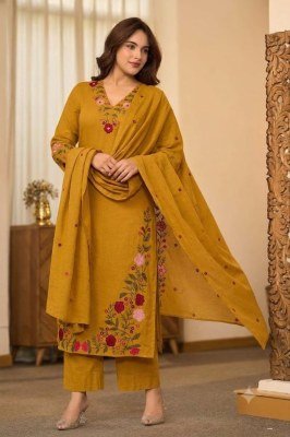 Premium Cotton 60×60 3-Piece Straight Kurti Pant Dupatta Set with Heavy Thread Embroidery Size wise Combo Set