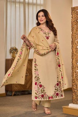 Premium Cotton 60×60 3-Piece Straight Kurti Pant Dupatta Set with Heavy Thread Embroidery Size wise Combo Set