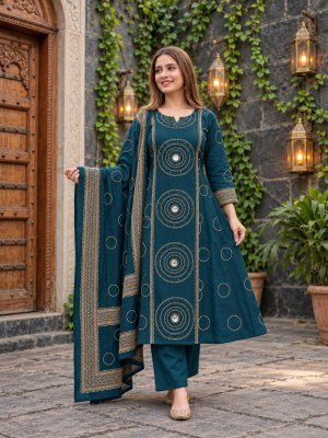 Premium Cotton A - line3 Pcs Collection – Kurti, Pant and Dupatta Size wise Combo Set