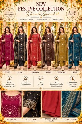 Premium Cotton A - line3 Pcs Collection – Kurti, Pant and Dupatta Size wise Combo Set