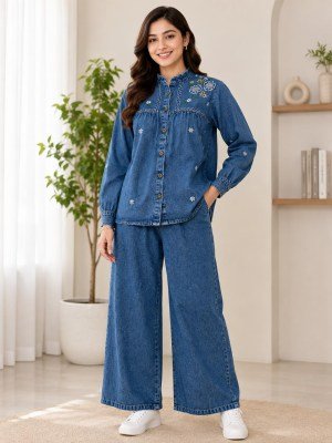 Premium Cotton Denim Floral Print Co-Ord Set Collection wholesale catalogs