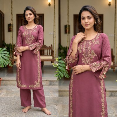 Premium Cotton Embroidery Work 2-Piece Co-Ord Set – Top & Bottom Size wise Combo Set