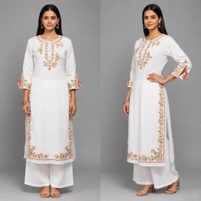 Premium Cotton Embroidery Work 2-Piece Co-Ord Set – Top & Bottom Size wise Combo Set