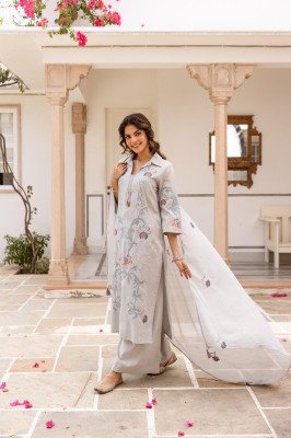 Premium Cotton Flex Embroidered Kurti Plazzo 3-Piece Set Size wise Combo Set