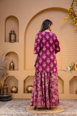 Premium Cotton Floral Printed Kurti Flared Skirt Dupatta 3-Piece Combo Set Size wise Combo Set