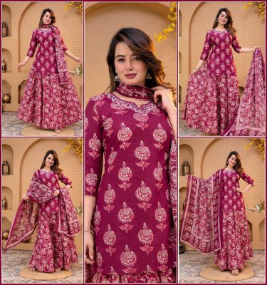 Premium Cotton Floral Printed Kurti Flared Skirt Dupatta 3-Piece Combo Set Size wise Combo Set