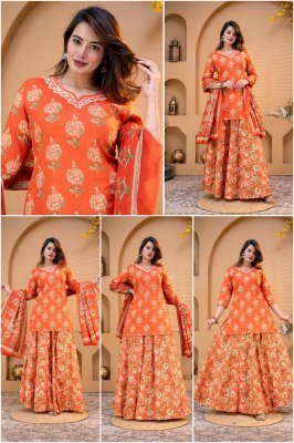 Premium Cotton Floral Printed Kurti Flared Skirt Dupatta 3-Piece Combo Set Size wise Combo Set