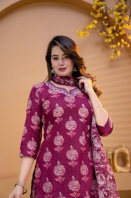 Premium Cotton Floral Printed Kurti Flared Skirt Dupatta 3-Piece Combo Set Size wise Combo Set