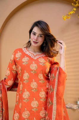 Premium Cotton Floral Printed Kurti Flared Skirt Dupatta 3-Piece Combo Set Size wise Combo Set