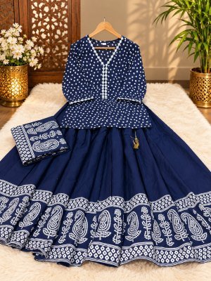 Premium Cotton Gopi Dress 3-Piece Set with Kurti and 3.5M Flared Skirt Size wise Combo Set