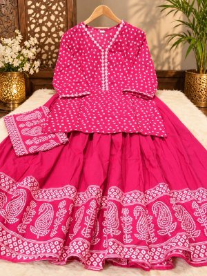 Premium Cotton Gopi Dress 3-Piece Set with Kurti and 3.5M Flared Skirt Size wise Combo Set