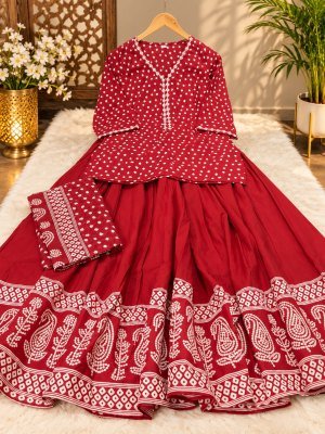 Premium Cotton Gopi Dress 3-Piece Set with Kurti and 3.5M Flared Skirt Size wise Combo Set