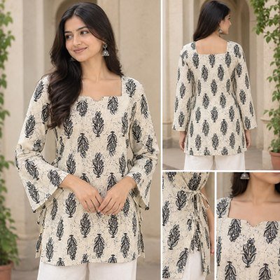 Premium Cotton Short Kurti with Both Side Dori and Bell Sleeves kurtis catalogs