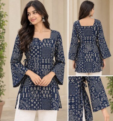 Premium Cotton Short Kurti with Both Side Dori and Bell Sleeves kurtis catalogs