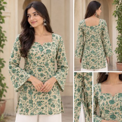 Premium Cotton Short Kurti with Both Side Dori and Bell Sleeves kurtis catalogs