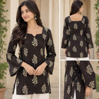 Premium Cotton Short Kurti with Both Side Dori and Bell Sleeves kurtis catalogs