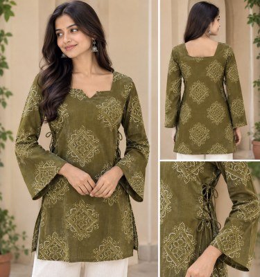 Premium Cotton Short Kurti with Both Side Dori and Bell Sleeves kurtis catalogs