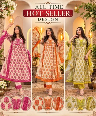 Premium Cotton Taj Anarkali Full Flair Tubelight and Heavy Embroidery Collection Size wise Combo Set