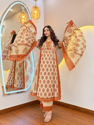 Premium Cotton Taj Anarkali Full Flair Tubelight and Heavy Embroidery Collection Size wise Combo Set