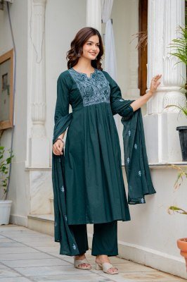 Premium Cotton Taj Super Collection 3 Piece Flair Kurta Bottom Dupatta Set wholesale catalogs