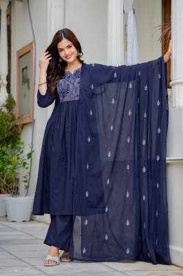 Premium Cotton Taj Super Collection 3 Piece Flair Kurta Bottom Dupatta Set kurti pant with dupatta Catalogs