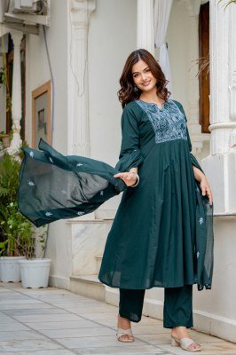 Premium Cotton Taj Super Collection 3 Piece Flair Kurta Bottom Dupatta Set kurti pant with dupatta Catalogs