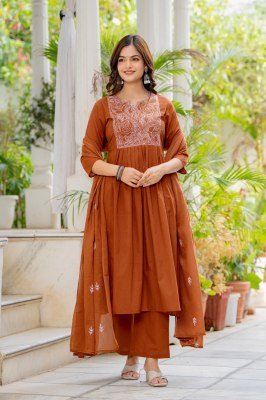 Premium Cotton Taj Super Collection 3 Piece Flair Kurta Bottom Dupatta Set kurti pant with dupatta Catalogs
