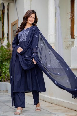 Premium Cotton Taj Super Collection 3 Piece Flair Kurta Bottom Dupatta Set kurti pant with dupatta Catalogs