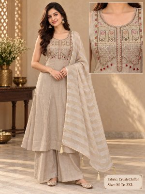 Premium Crush Chiffon 3-Piece Palazzo Suit Collection Size wise Combo Set