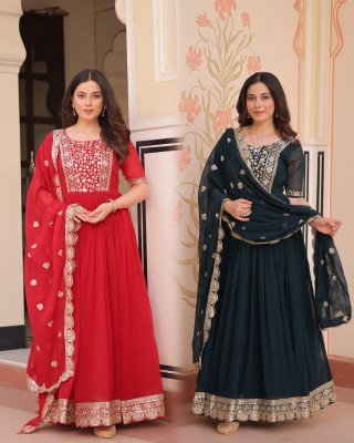 Premium Designer Faux Blooming Embroidered Gown with Sequins Dupatta wholesale catalogs