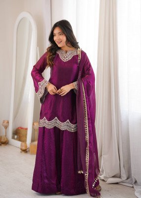 Premium Fendy Silk Sharara Palazzo Suit Wholesale readymade suit catalogs