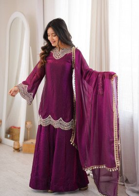 Premium Fendy Silk Sharara Palazzo Suit Wholesale readymade suit catalogs