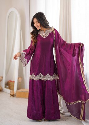Premium Fendy Silk Sharara Palazzo Suit Wholesale readymade suit catalogs