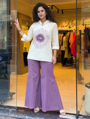 Premium Floral Mirror Work Co-Ord Set for Women Mal Cotton Top and Bottom Size wise Combo Set