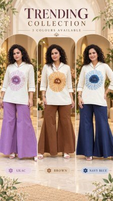 Premium Floral Mirror Work Co-Ord Set for Women Mal Cotton Top and Bottom Size wise Combo Set