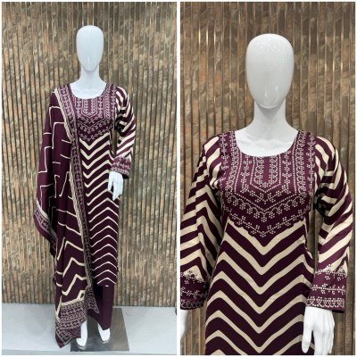 Premium Gaji Silk Patchwork 3-Piece Kurti Pant Dupatta Set Size wise Combo Set