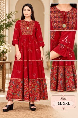 Premium Heavy Rayon Printed One-Piece Dress with Embroidery Work wholesale catalogs