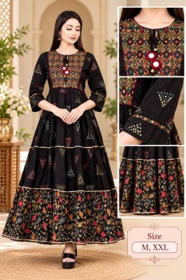 Premium Heavy Rayon Printed One-Piece Dress with Embroidery Work kurtis catalogs