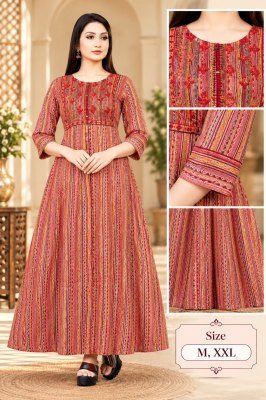 Premium Heavy Rayon Printed One-Piece Dress with Embroidery Work kurtis catalogs