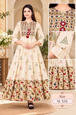 Premium Heavy Rayon Printed One-Piece Dress with Embroidery Work kurtis catalogs