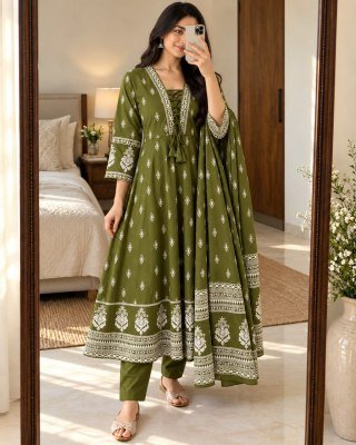 Premium Jaipuri Anarkali 3 Piece Cotton Suit Set with Pant and Dupatta wholesale catalogs