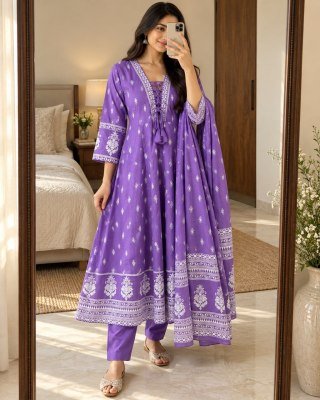 Premium Jaipuri Anarkali 3 Piece Cotton Suit Set with Pant and Dupatta Size wise Combo Set