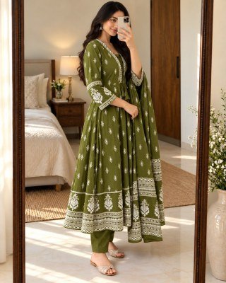 Premium Jaipuri Anarkali 3 Piece Cotton Suit Set with Pant and Dupatta Size wise Combo Set