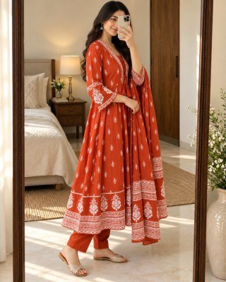 Premium Jaipuri Anarkali 3 Piece Cotton Suit Set with Pant and Dupatta Size wise Combo Set